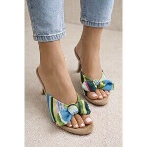 Materia Prima by Goffredo Fantini Tan Canvas Mule Sandals Size 7